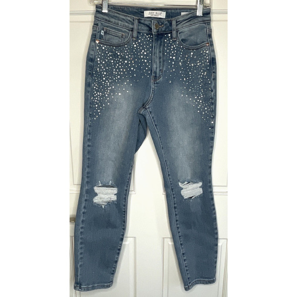 Judy Blue Denim - Judy Blue Jeans Women 3/26 Slim Fit Denim Rhinestone Sparkle Distressed Stretch